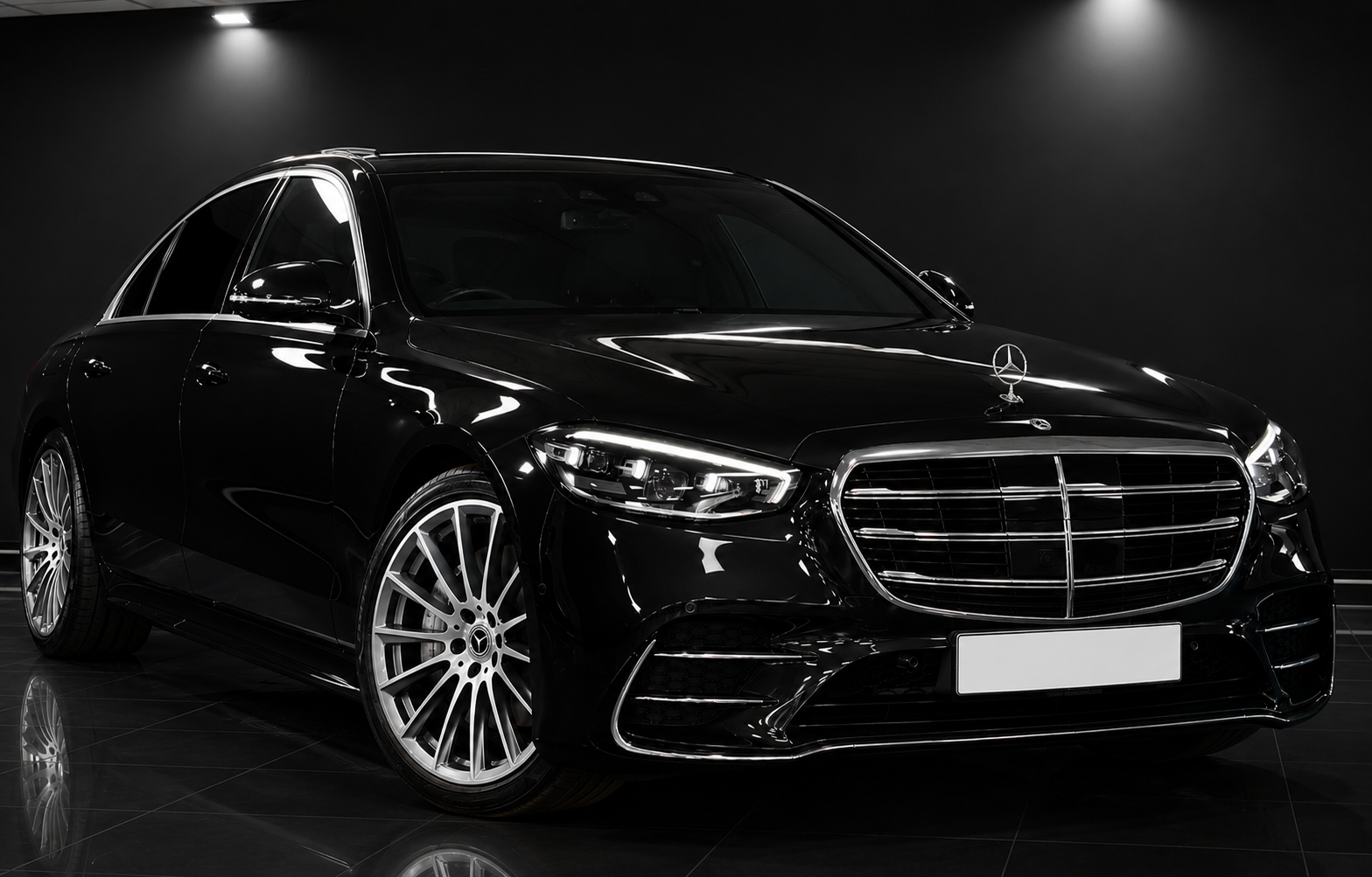 Black Mercedes-Benz S-Class front view