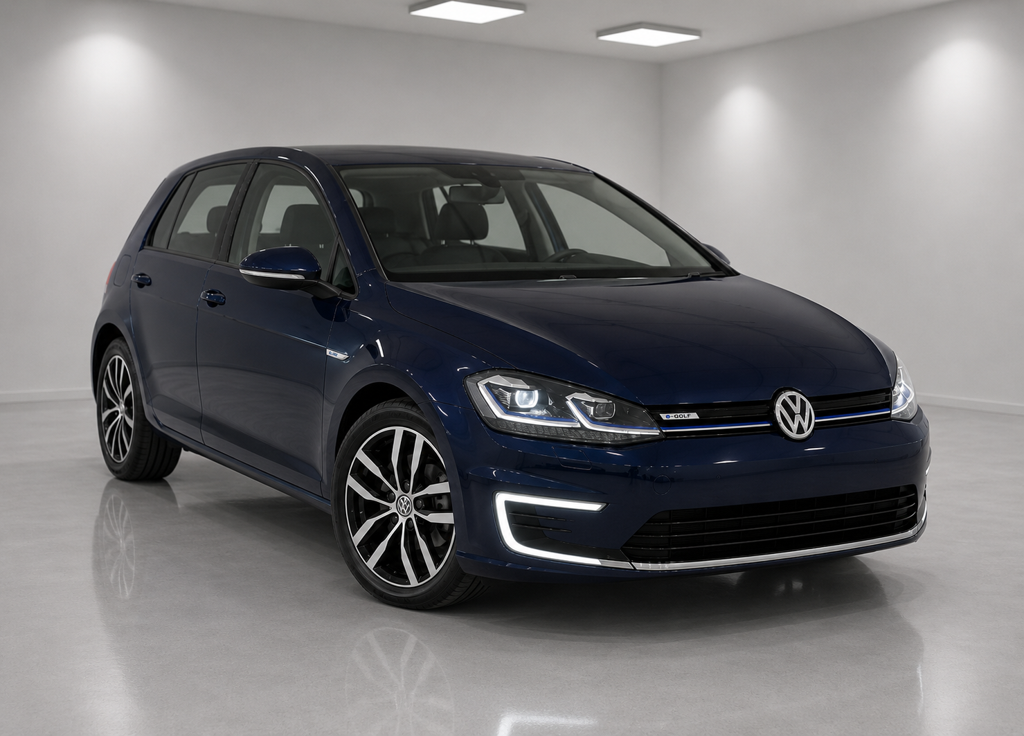 Blue Volkswagen e-Golf front view